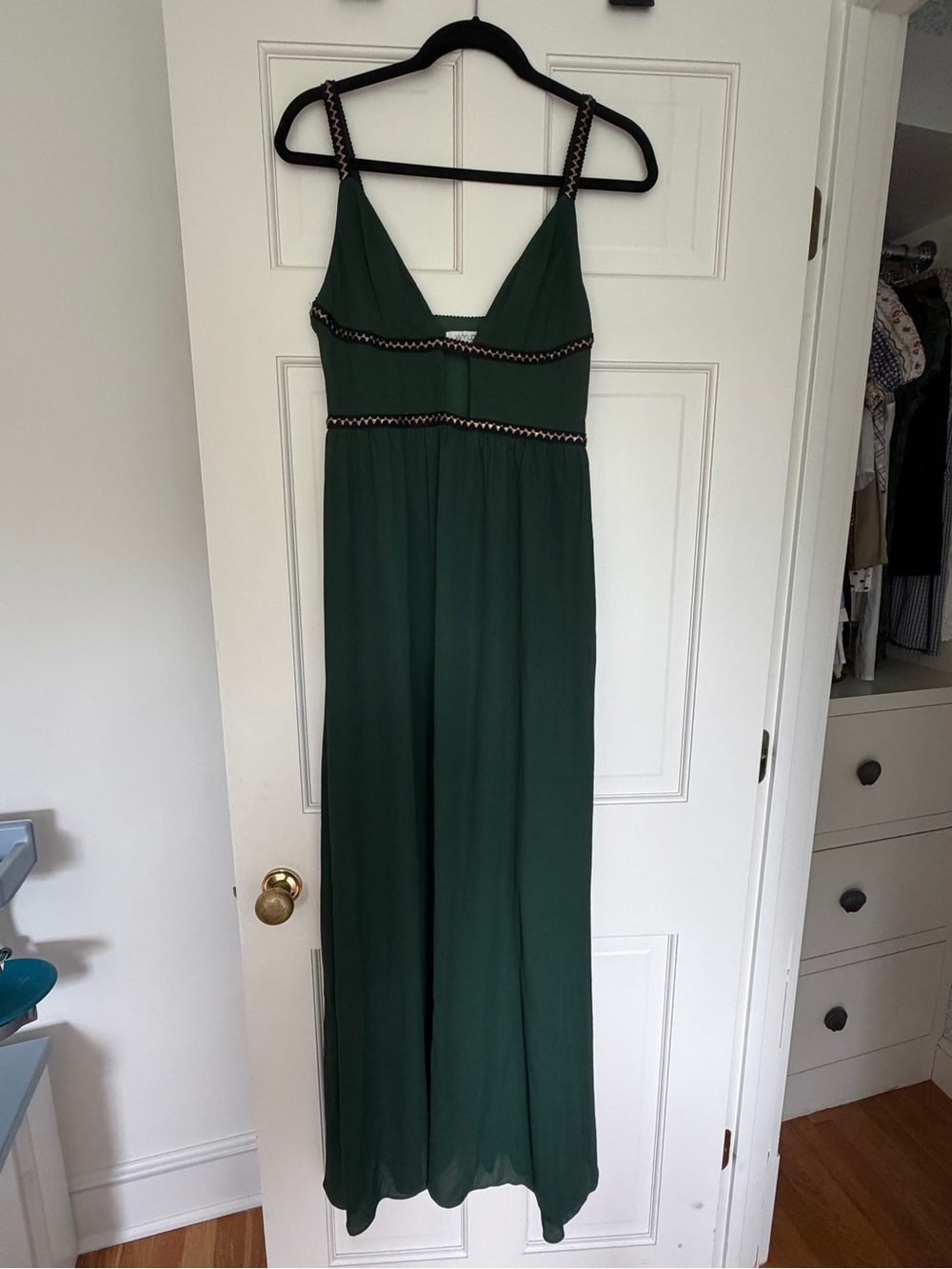 WYLDR Forest Green V-Neck Maxi Dress with Braided Trim